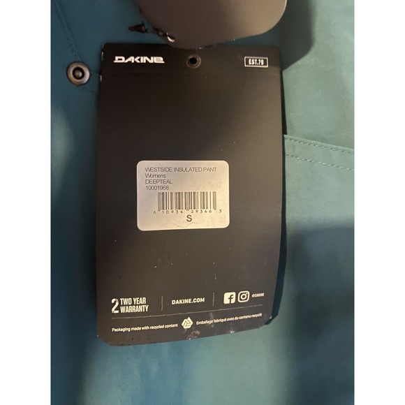 Dakine Westside Insulated Snowboard Pants Women’s Deep Teal Size S NWT - Picture 7 of 8